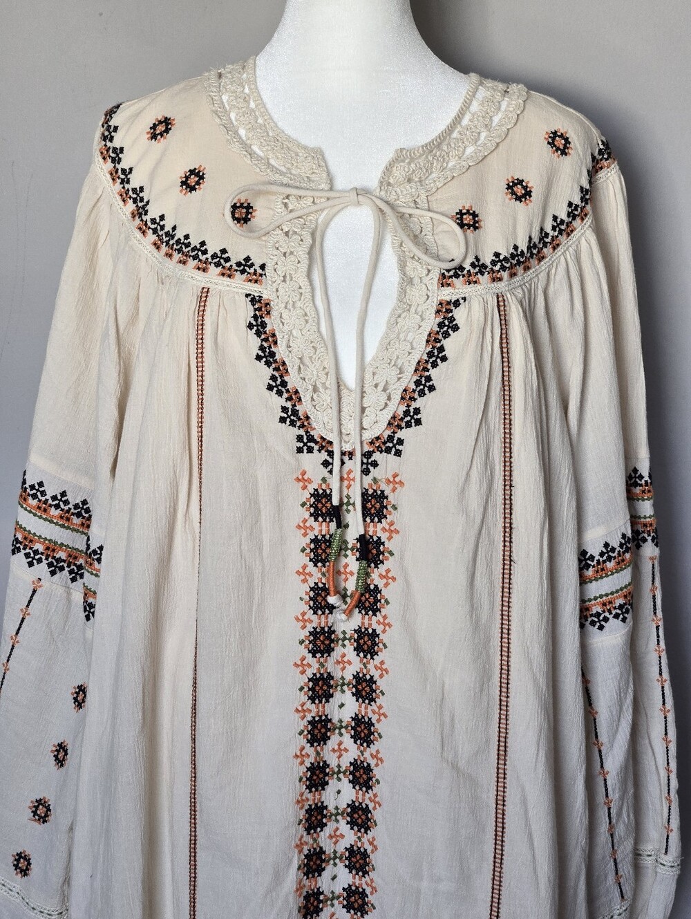 NEW Zara Embroidered Cream Boho Tunic Peasant Dress Size L - Picture 4 of 9
